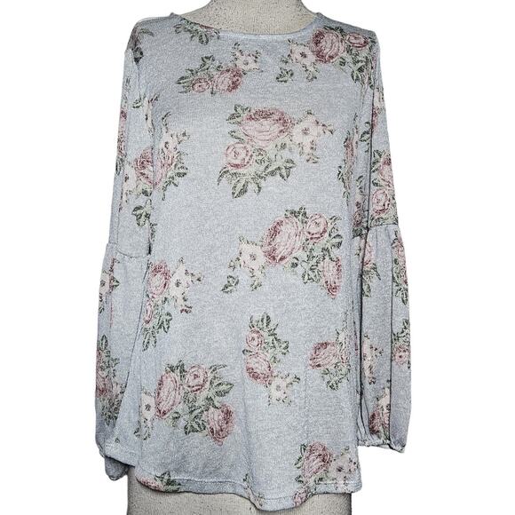 Gray Floral Lightweight Sweater Size Medium - Picture 1 of 4